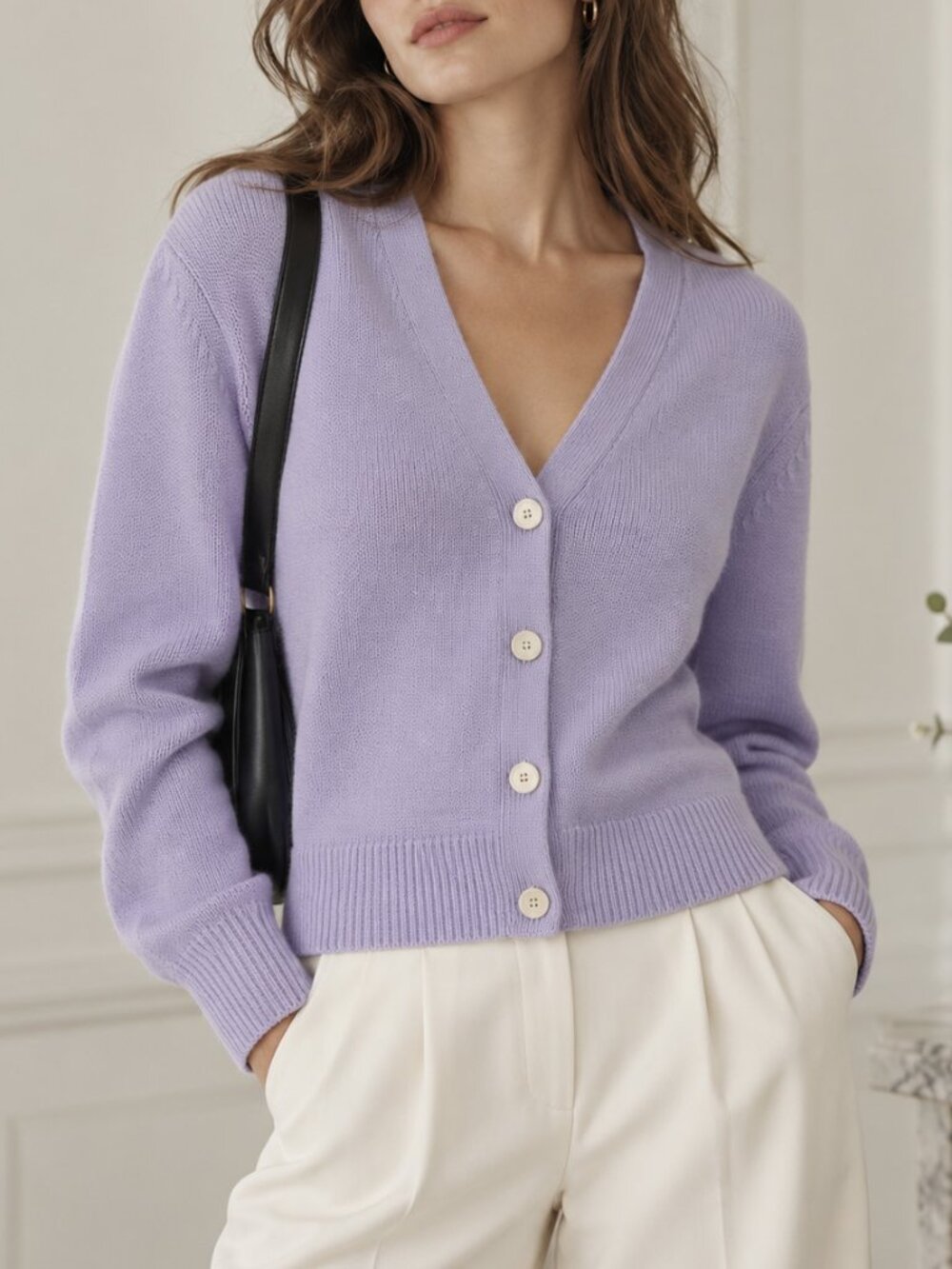 NWT Theory Pale Lilac 100% Cashmere Button Cardigan Balloon Sleeve Sweater Large